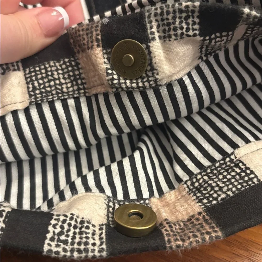 Large Hobo Striped Black White Brown Plaid Denim Purse Handbag